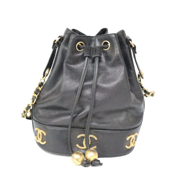 1 Chanel Chain Shoulder Bag Caviar Skin Black Gold Bucket Bag