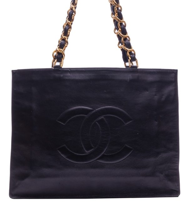 1 Chanel Deca Coco Square Giant Chain Shoulder Tote Bag Lambskin Black