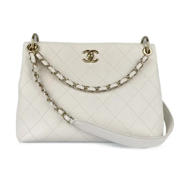 1 Chanel Matrasse Caviar Skin White Shoulder Bag