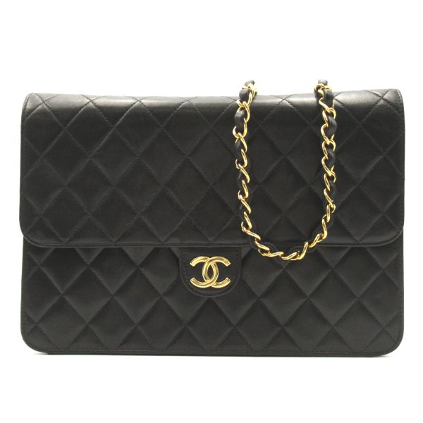 1 Chanel Matelasse Chain Shoulder Bag Lambskin Sheep Leather Black