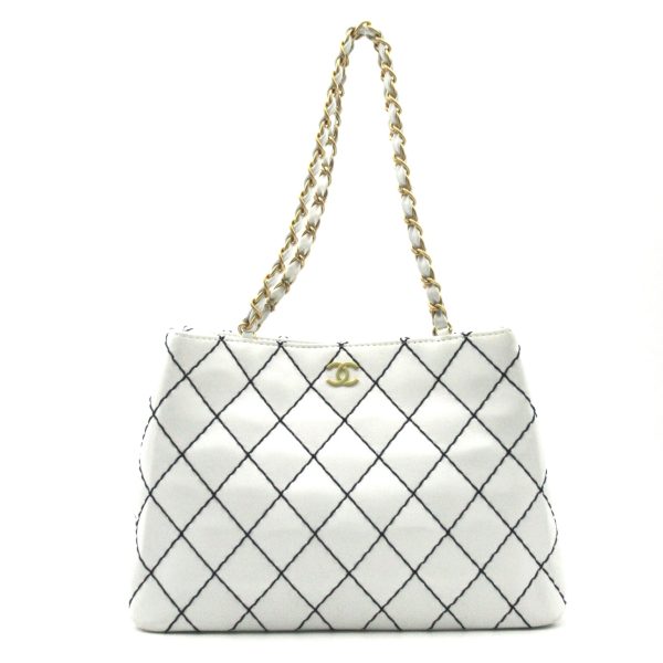 1 Chanel Matelasse Coco Mark Chain Shoulder Leather Shoulder Bag White