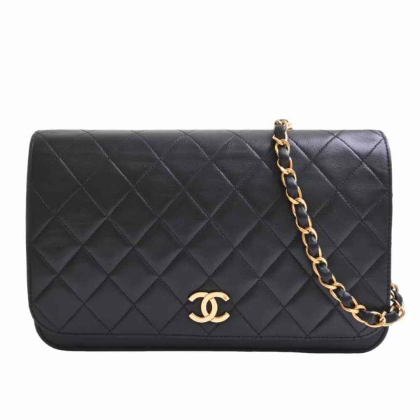 1 Chanel Lambskin Matelasse Full Flap Chain Shoulder Bag Black