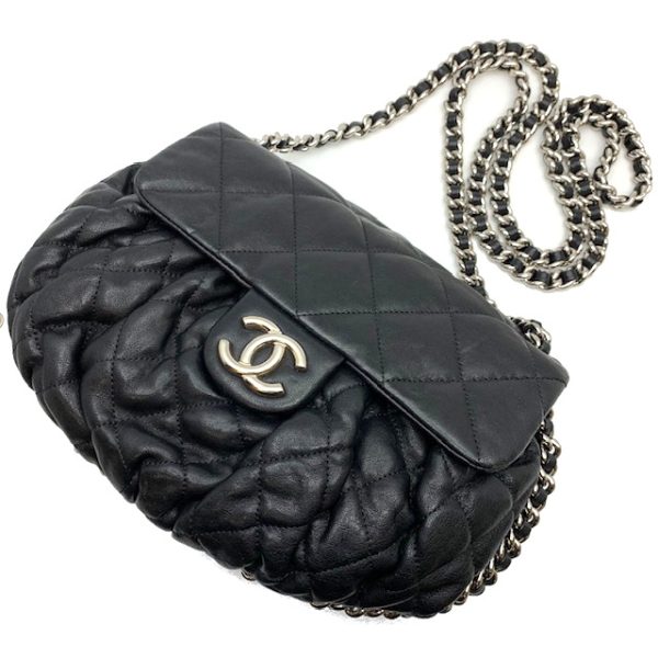 1 Chanel Chain Shoulder Bag Lambskin Black Silver Hardware Flap