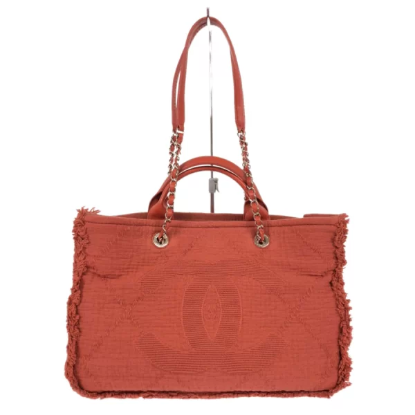 1 Chanel Large Shopping Bag Canvas Leather Red