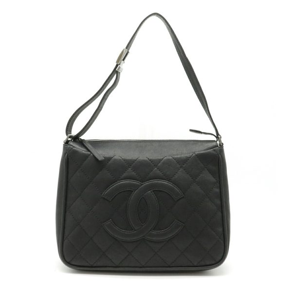 1 Chanel Matelasse Cocomark Shoulder Bag Shawl Leather Black Silver