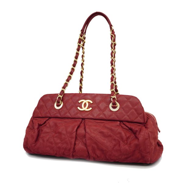 1 Chanel Matelasse Chain Shoulder Bag Coated Canvas Red Gold Metal Fittings