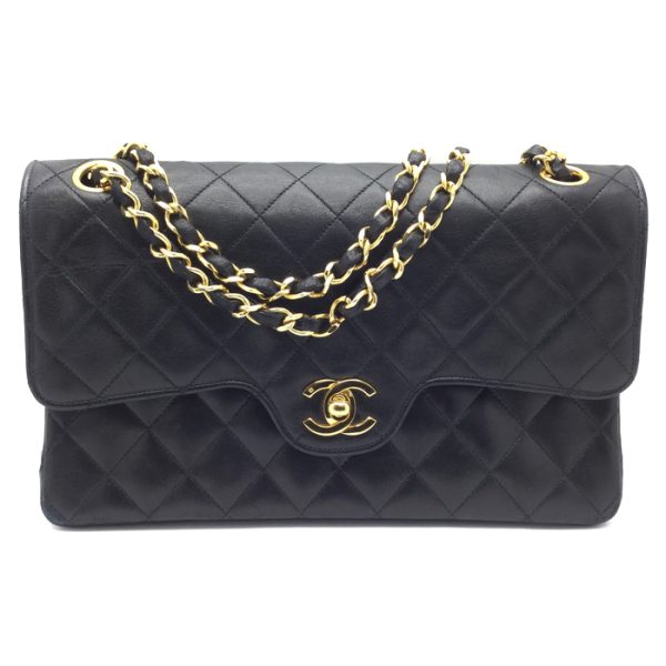 1 Chanel Matelasse W Flap Gold Chain Leather Shoulder Bag Black