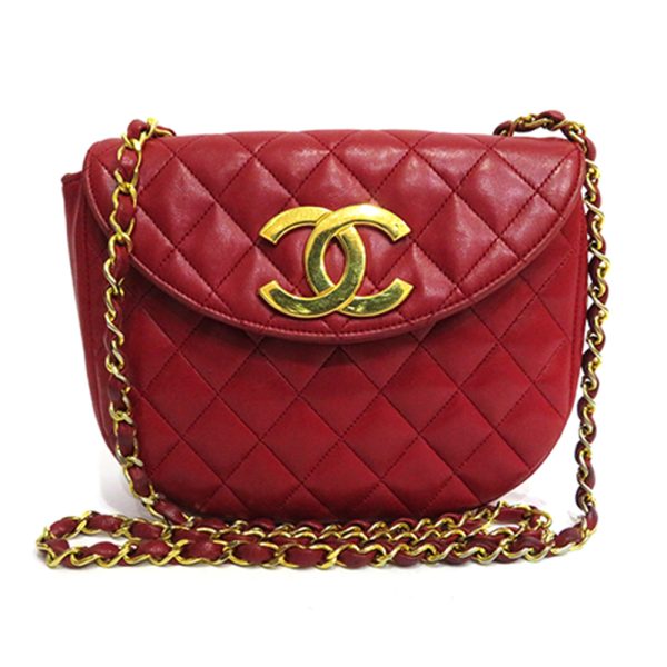 1 Chanel Matelasse Chain Shoulder Half Moon Lambskin Leather Red