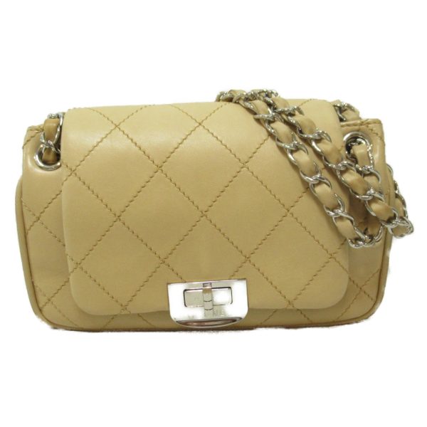 1 Chanel Chain Shoulder Bag Leather Beige