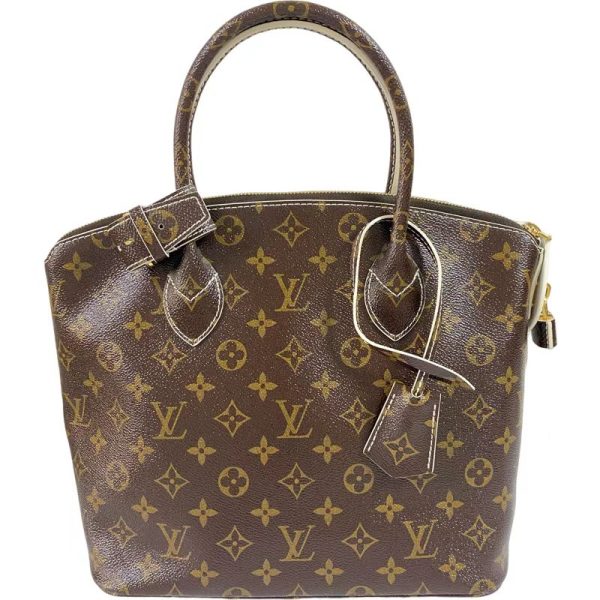 1 Louis Vuitton Lockit Shiny Monogram Canvas Leather Brown White Handbag