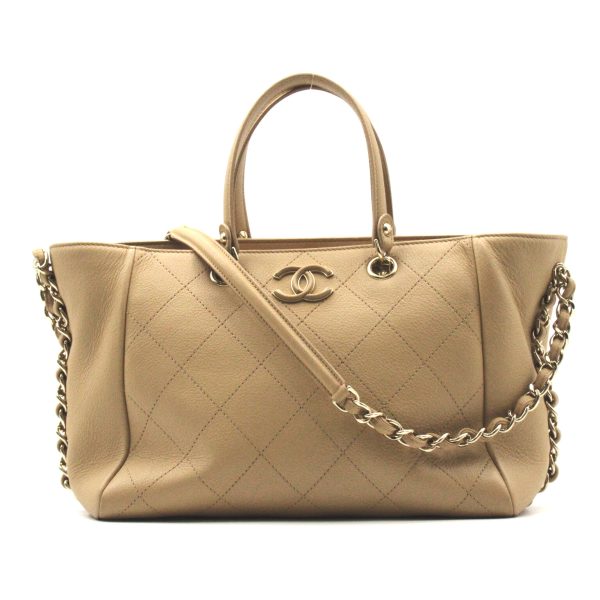 1 Chanel Gold Chain Shoulder Calf Leather Beige