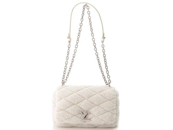 1 Louis Vuitton Twist Lock Fur Chain Shoulder Leather White Shoulder Bag