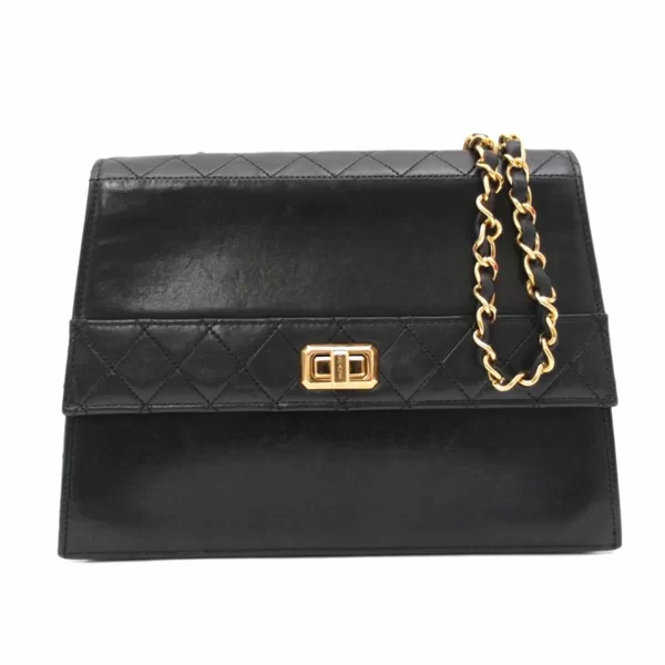 1 Chanel 255 Matlassell Lambskin Chain Shoulder Trapezoid Slanted Hook Leather Black