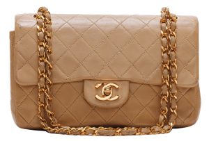 1 Chanel Matelasse Turnlock Chain Shoulder Lambskin Beige Mini Shoulder Bag