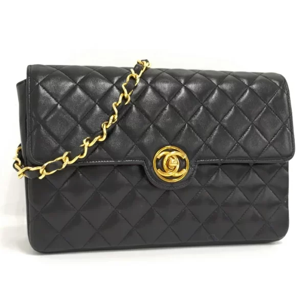 1 Chanel Single Chain Shoulder Bag Matelasse Lambskin Black With Gold Hardware