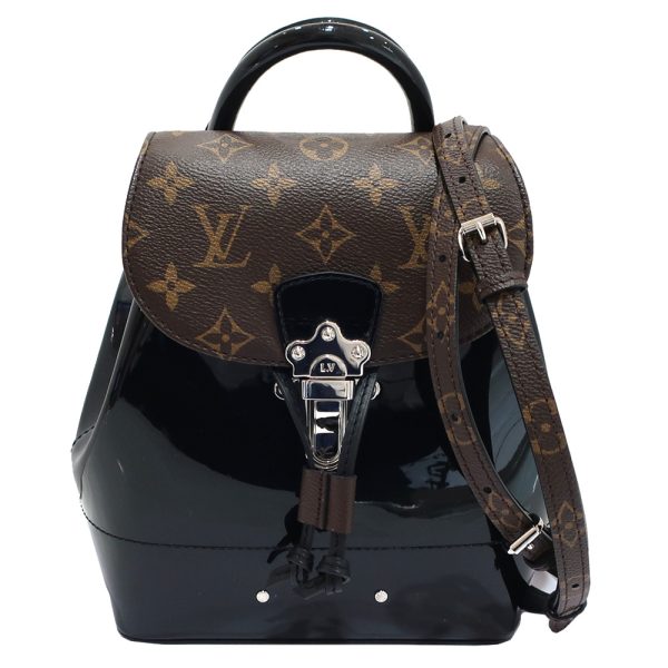 1 Louis Vuitton Backpack Brown Black Monogram Canvas Patent Leather Silver