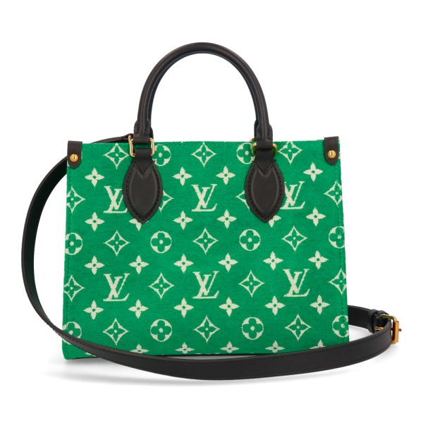 1 Louis Vuitton Tote Bag On The Go Monogram Jacquard Velvet Leather Green PM Shoulder Bag