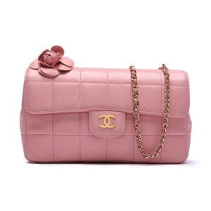 1 Chanel Lambskin Gold Pushlock Chain Shoulder Bag Pink