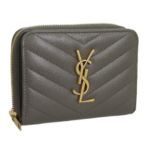 1 Saint Laurent Monogram Leather Gray Wallet Handbag