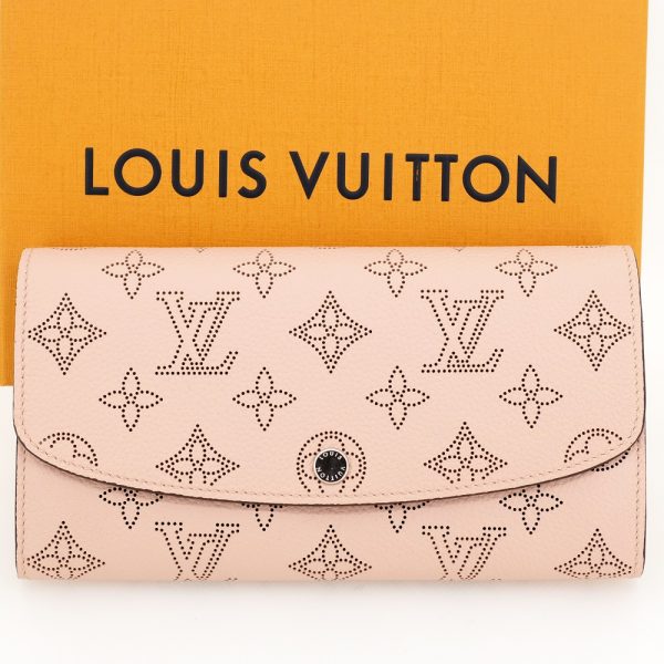 1 Louis Vuitton Portefeuil Iris Coin Purse Mahina Leather Magnolia LV Long Wallet Handbag