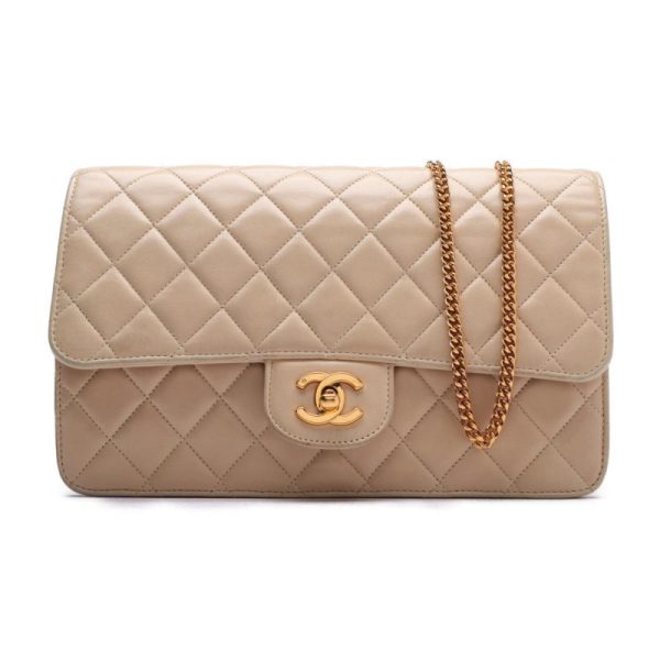 1 Chanel Matelasse Turnlock Chain Shoulder Lambskin Beige Mini Shoulder Bag