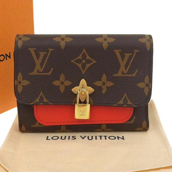 1 Louis Vuitton Portefeuille Flower Compact Monogram Leather Brown Red Coquelicot Wallet Handbag