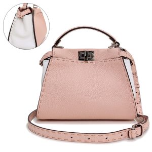 1 Fendi Diagonal Roman Leather Light Gray White Pink Mini 2way Shoulder Bag