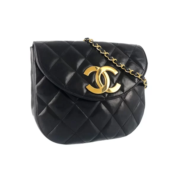 2 Chanel Hardware Gold Chain Shoulder Lambskin Black