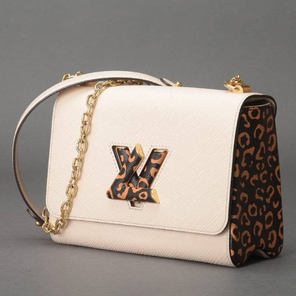 2 Louis Vuitton Twist MM Chain Shoulder Leopard Epi Leather White Shoulder Bag