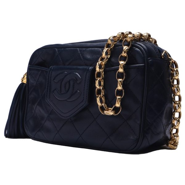 2 Chanel Matelasse Fringed Bijou Chain Chain Shoulder Lambskin Navy Bag