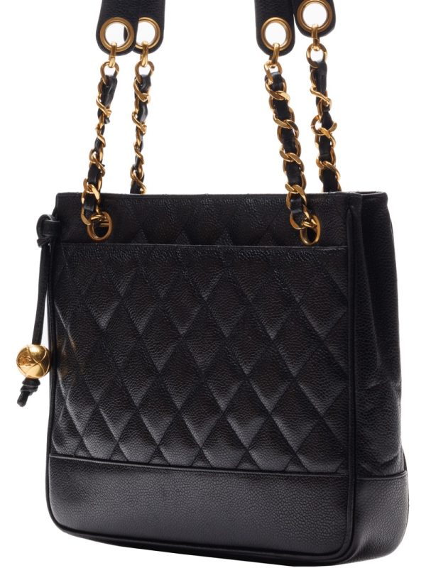 2 Chanel Double Chain Shoulder Caviar Skin Black Gold Mini Shoulder Bag