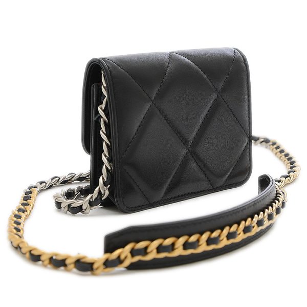 2 Chanel Matelasse Chain Shoulder Pouch Lambskin Black Mini Shoulder Bag