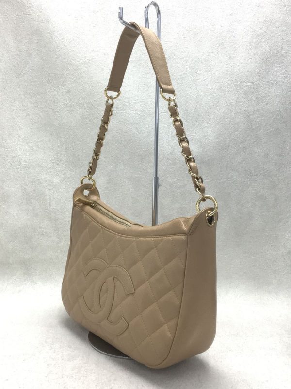 2 Chanel Chain Shoulder Leather Beige Shoulder Bag