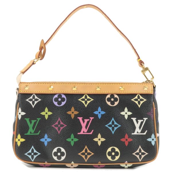 2 Louis Vuitton Pochette Accessoire Pouch Monogram Leather Noir LV Handbag Multicolor black