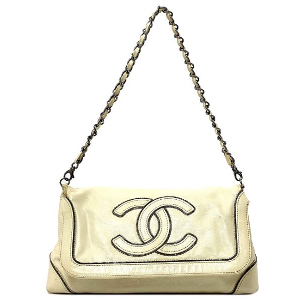 2 Chanel Chain Shoulder Beige Silver Leather Shoulder Bag