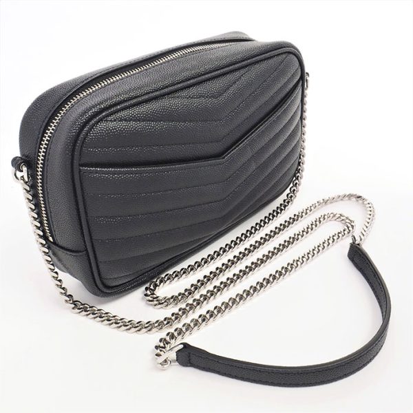 2 Yves Saint Laurent Lou Chain Shoulder Leather Black Ysl Silver Metal Fittings Fringe Tassel Shoulder Bag