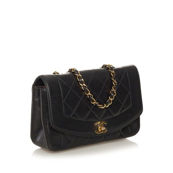 2 Chanel Matelasse Diana Coco Mark Chain Shoulder Bag Black Lambskin