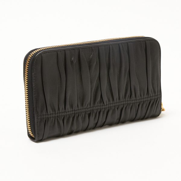 2 Prada Gathered Round Zipper Long Wallet Black Wallet