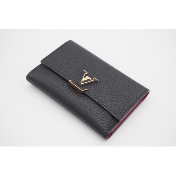 2 Louis Vuitton Portefeuille Capucines Campact Noir Black Pink Wallet Handbag black