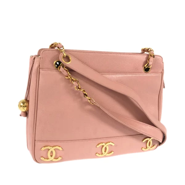 2 Chanel Triple Coco Mark Hardware Gold Chain Caviar Skin Pink Crossbody Bag