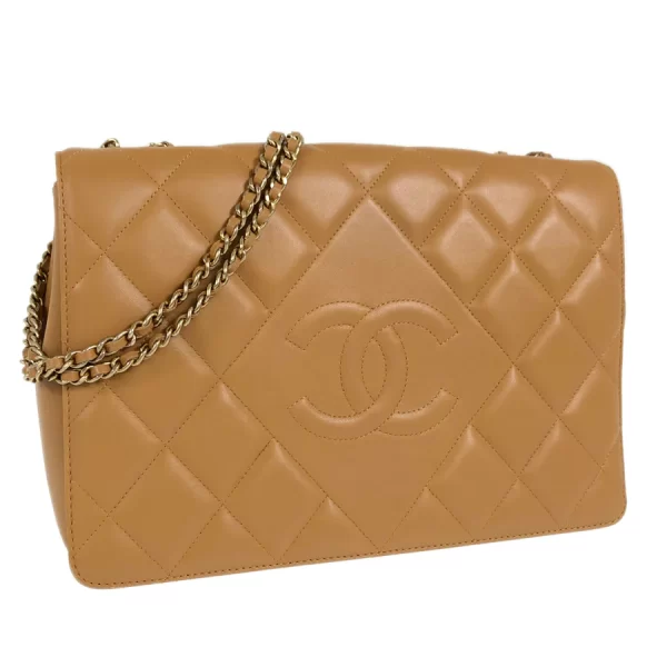 2 Chanel Crossbody Bag Chain Shoulder Lambskin Beige Shoulder Bag