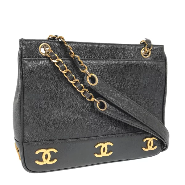 2 Chanel Crossbody Bag Hardware Gold Chain Caviar Skin Black Shoulder Bag