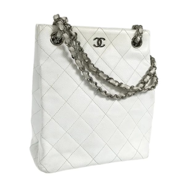 2 Chanel Hardware Silver Matelasse Chain Tote Caviar Skin White