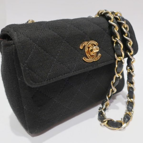 Chanel Mini Bag Matelasse Chain Shoulder Bag Cotton Gold Metal Black - Image 2