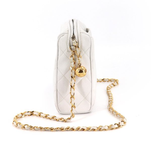 2 Chanel Matelasse Chain Shoulder Bag Caviar Skin White