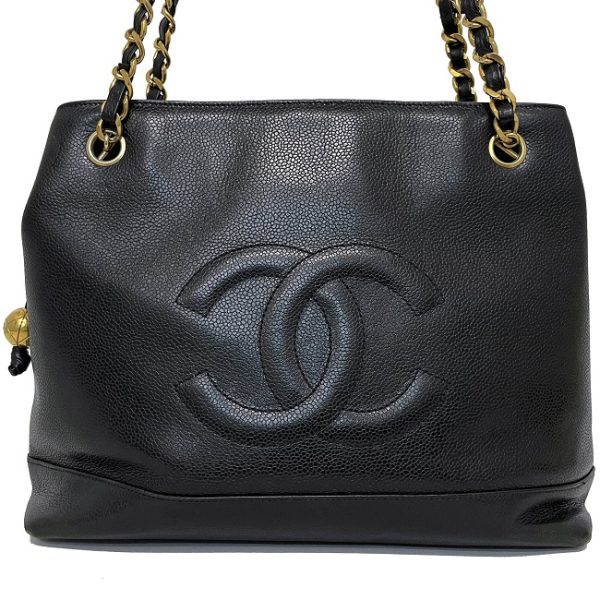 2 Chanel Chain Shoulder Bag Black Gold Soft Caviar Stitch Ball Leather