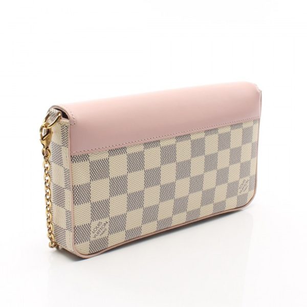 2 Louis Vuitton Pochette Felicie Audrose Damier Azur Chain Shoulder White Light Pink