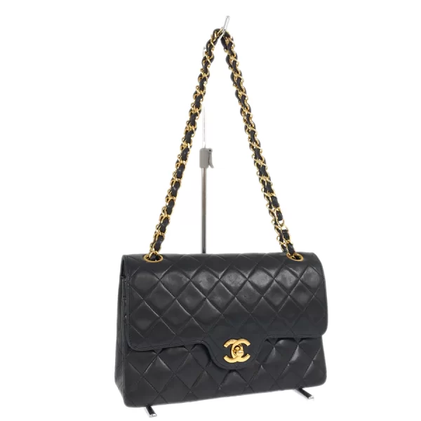 2 Chanel Hardware Gold W Chain Lambskin Black Shoulder Bag