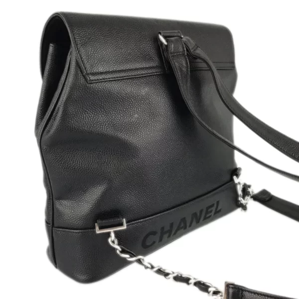 2 Chanel Hardware Silver Chain Caviar Skin Black Backpack