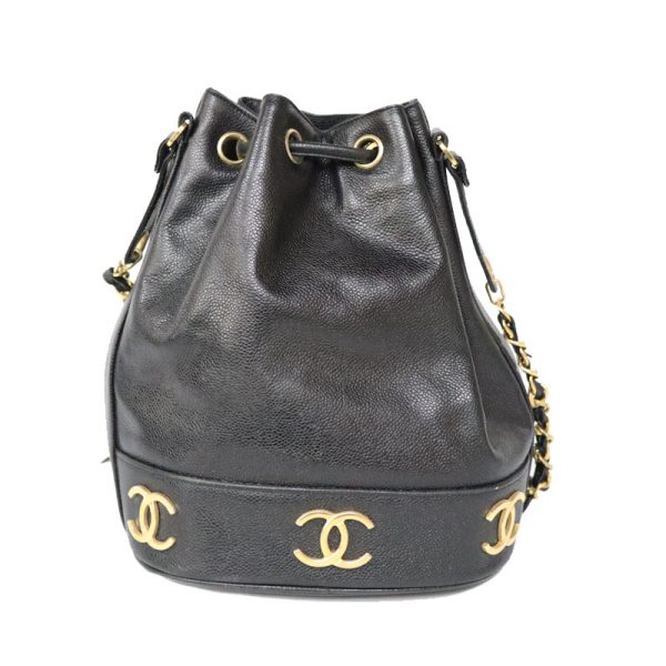 2 Chanel Chain Shoulder Bag Caviar Skin Black Gold Bucket Bag